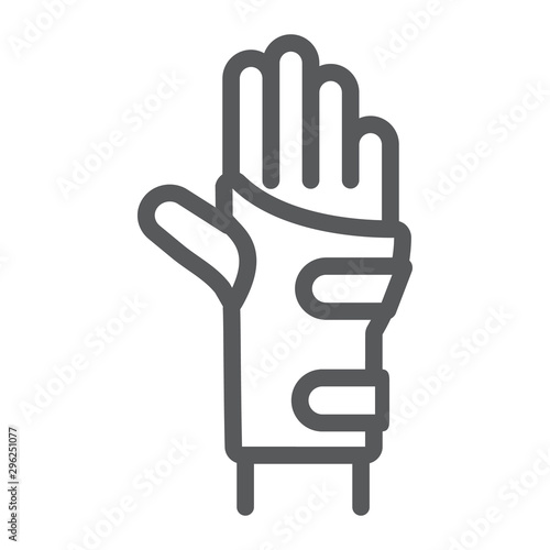 Wrist brace line icon, orthopedic and medical, arm bandage sign, vector graphics, a linear pattern on a white background.
