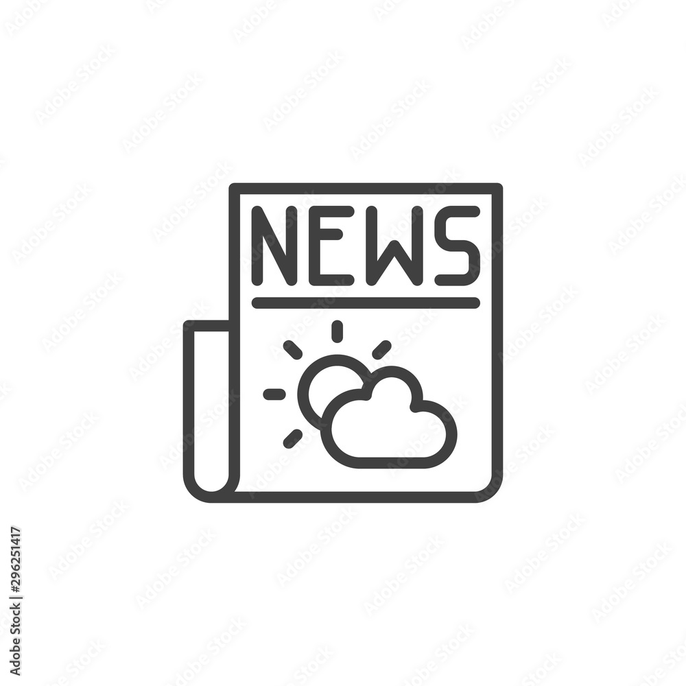 Weather forecast news headline line icon. linear style sign for mobile concept and web design. Weather newspaper publication outline vector icon. Symbol, logo illustration. Vector graphics Weather forecast news headline line icon. linear style sign for mobile concept and web design. Weather newspaper publication outline vector icon. Symbol, logo illustration. Vector graphics