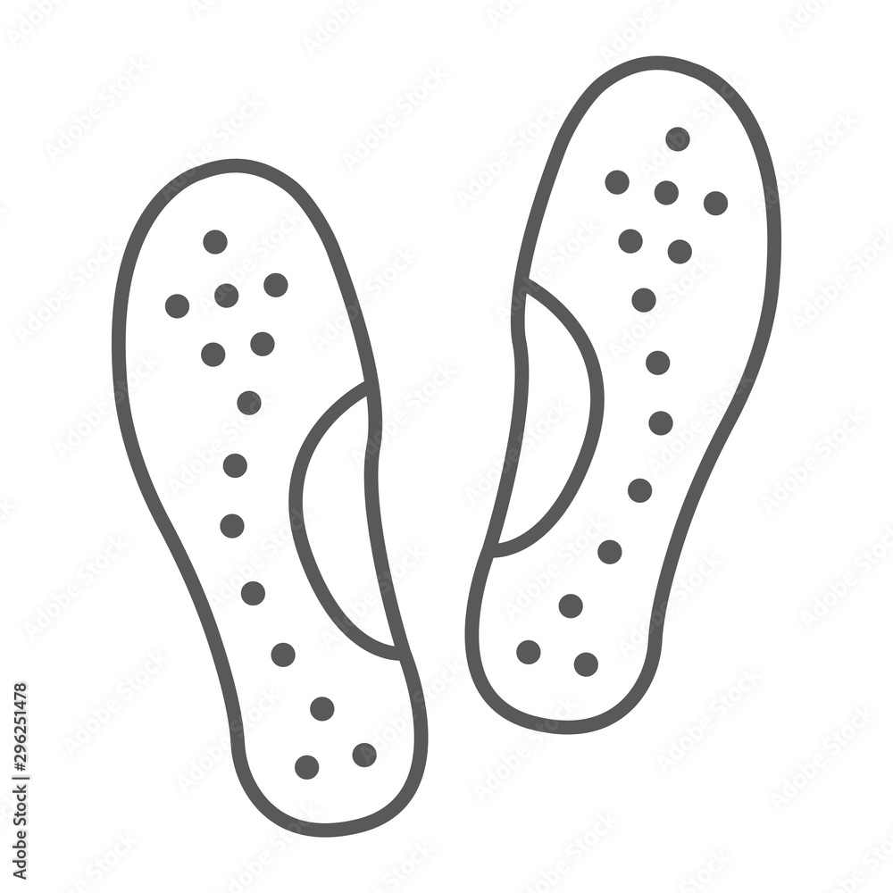Orthopedic insoles thin line icon, orthopedic and medical, flat foot correct sign, vector graphics, a linear pattern on a white background. Orthopedic insoles thin line icon, orthopedic and medical, flat foot correct sign, vector graphics, a linear pattern on a white background.