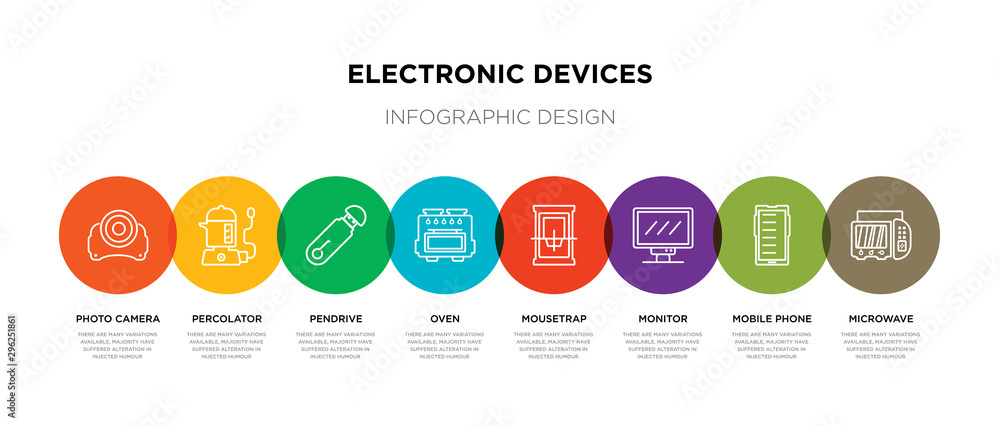 8 colorful electronic devices outline icons set such as microwave, mobile phone, monitor, mousetrap, oven, pendrive, percolator, photo camera 8 colorful electronic devices outline icons set such as microwave, mobile phone, monitor, mousetrap, oven, pendrive, percolator, photo camera