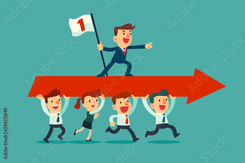 businessman lead his business team forward