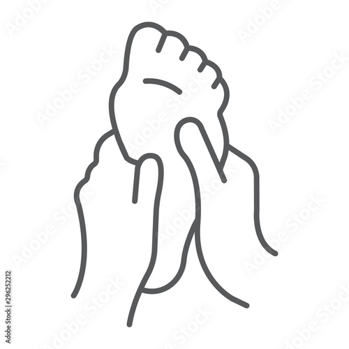 Foot massage thin line icon, medical and healthcare, barefoot care sign, vector graphics, a linear pattern on a white background.
