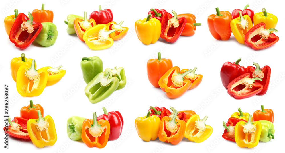 Rings of ripe bell peppers on white background Rings of ripe bell peppers on white background
