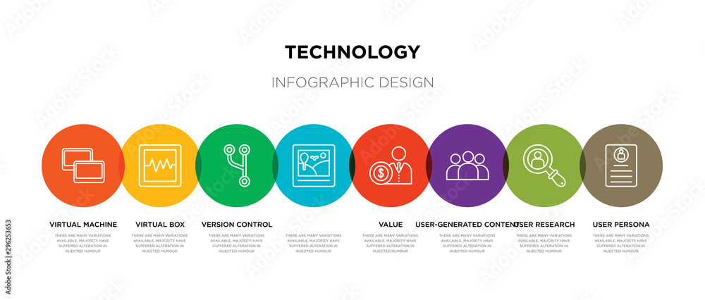 8 colorful technology outline icons set such as user persona, user research, user-generated content, value, , version control, virtual box, virtual machine 8 colorful technology outline icons set such as user persona, user research, user-generated content, value, , version control, virtual box, virtual machine