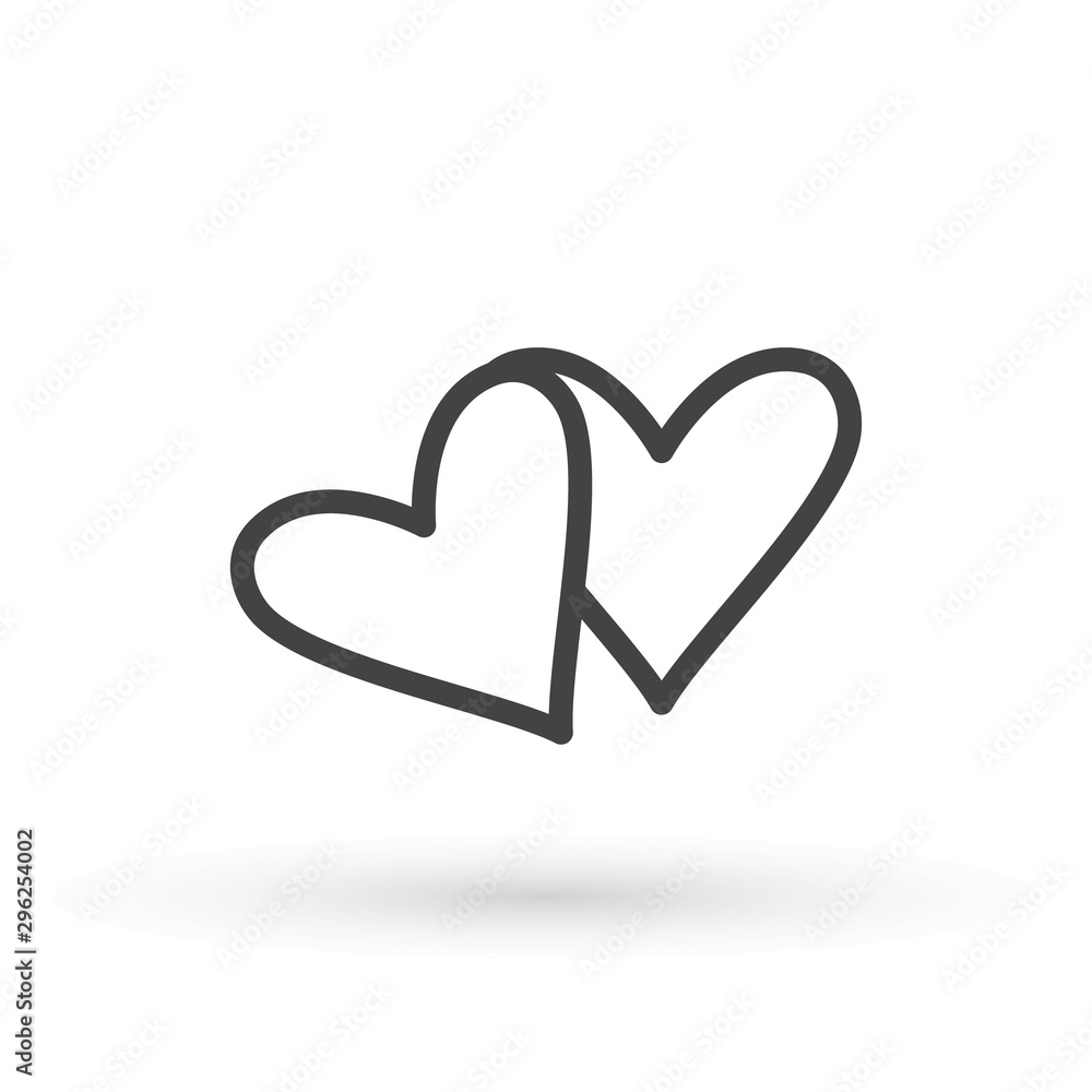 Two lovers hearts. Love symbol. Double heart Icon Vector. Valentine Icon Drawing Two lovers hearts. Love symbol. Double heart Icon Vector. Valentine Icon Drawing