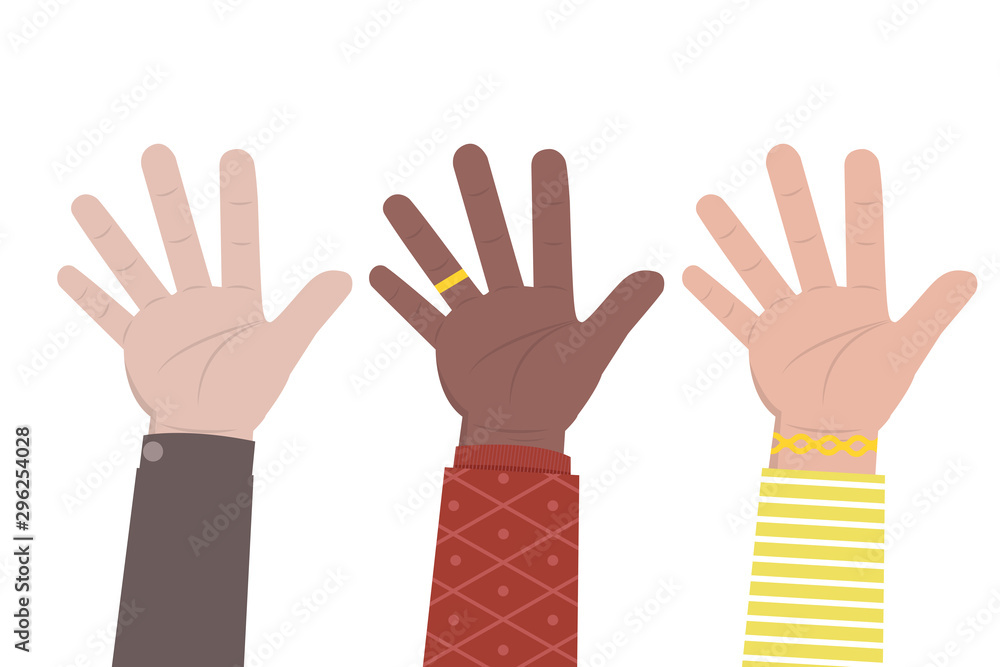 Fototapeta premium Different races hands of people. Vector illustration.
