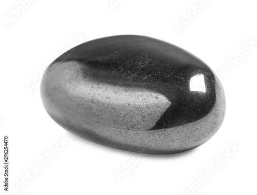 Beautiful shiny hematite gemstone on white background photo