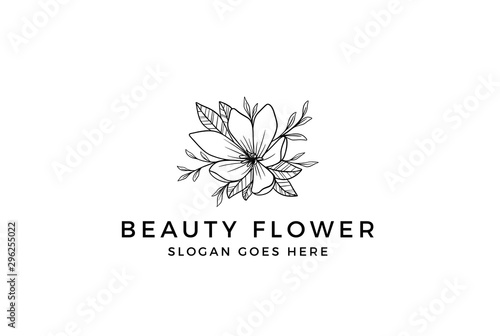 Vintage hand drawn flower plants floral logo design