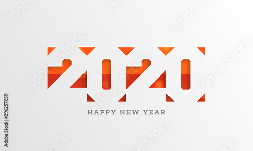 Paper cut style 2020 text on white background for Happy New Year greeting card design.