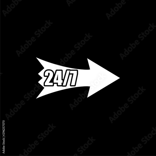 24 7 arrow icon isolated on black background