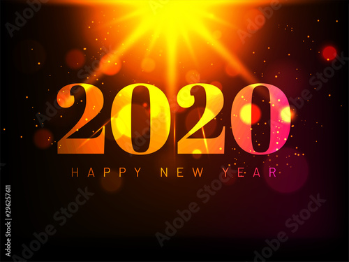 2020 Happy New Year text on lighting effect background can be used as greeting card design.