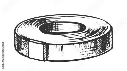 Adhesive Tape Stationery Equipment Ink Vector. Sticky Tape Roll Repairing Accessory. Sellotape Reel Engraving Concept Template Hand Drawn In Vintage Style Black And White Illustration