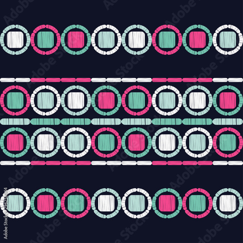 Ethnic boho seamless pattern. Lace. Embroidery on fabric. Patchwork texture. Weaving. Traditional ornament. Tribal pattern. Folk motif. Vector illustration for web design or print.