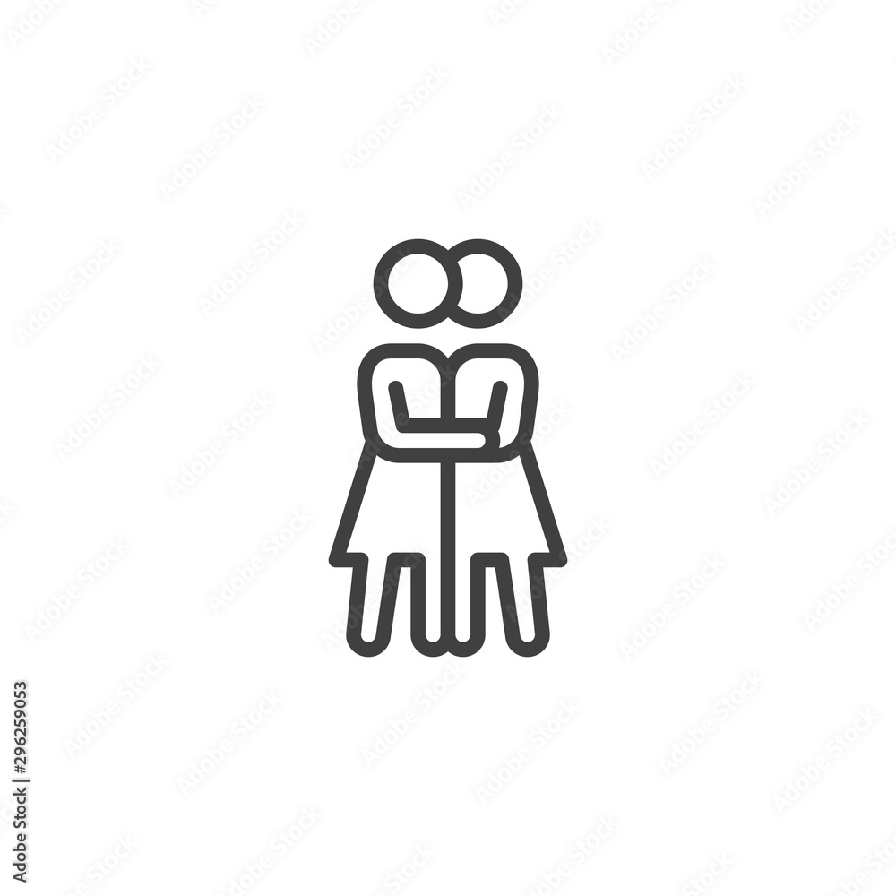 Lesbians Kissing Line Icon Linear Style Sign For Mobile Concept And 