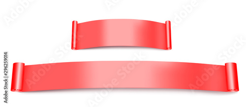 Vector red realictic paper roll. Medieval rolled parchment