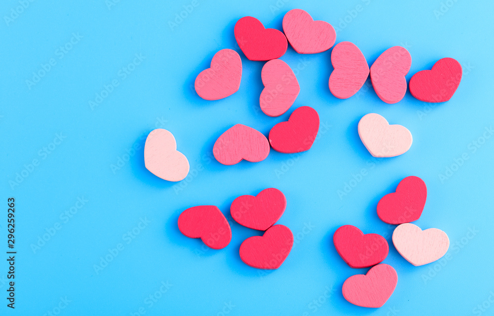 Pink hearts on a blue background