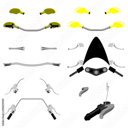 Different motorcycle levers top, back, front view isolated vector illustration