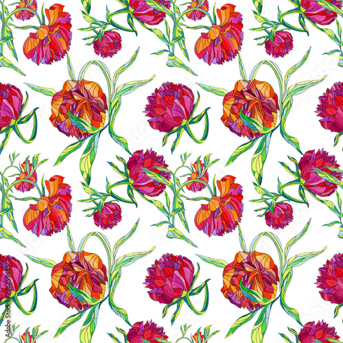 beautiful floral seamless pattern, watercolor peonies on a pure white background, many small flowers, ditsy ornament. © AineGing