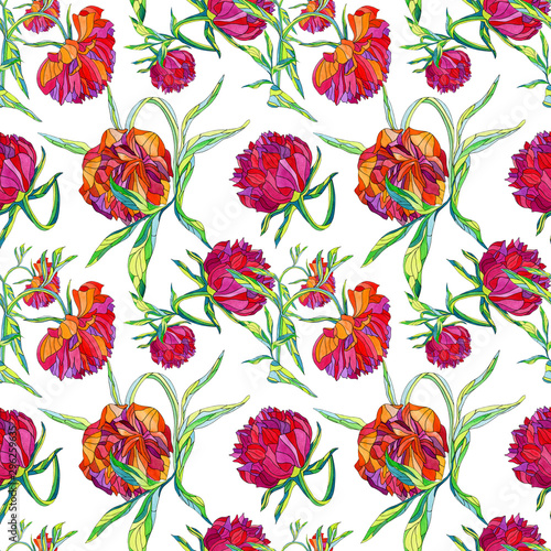 beautiful floral seamless pattern  watercolor peonies on a pure white background  many small flowers  ditsy ornament.