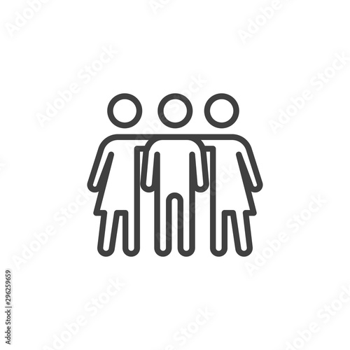 Two woman and one man line icon. linear style sign for mobile concept and web design. Friendship and relationship outline vector icon. Symbol, logo illustration. Vector graphics