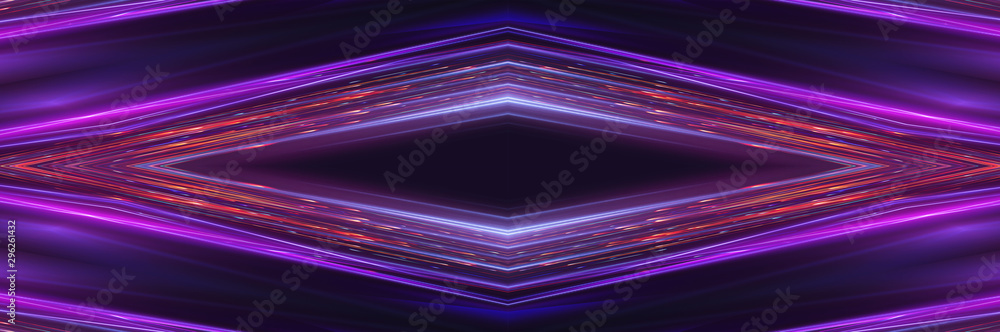 Dark abstract futuristic background. Neon lines glow. Neon lines, geometric shapes. Pink and blue glow. Abstract neon light, night view. Dark abstract futuristic background. Neon lines glow. Neon lines, geometric shapes. Pink and blue glow. Abstract neon light, night view.