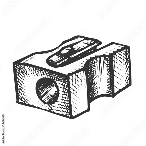 Pencil Sharpener School Equipment Retro Vector. Pupil Stationery Device Sharpener. Designer Implement Engraving Concept Template Hand Drawn In Vintage Style Black And White Illustration