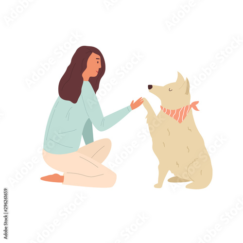 Young owner with a dog. Pet lover. Best friends