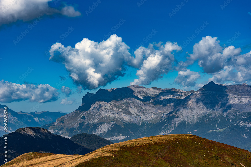 Fototapeta premium Mont Blanc massif landscape in Alps, French side.