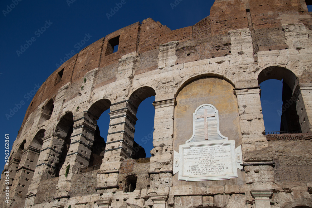 Outside Colosseum view , the world known landmark and the symbol of Rome, Italy.