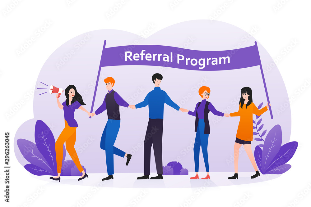 Referral program strategy with people holding hands. Referral marketing, affiliate marketing, network marketing, business partnership concept Referral program strategy with people holding hands. Referral marketing, affiliate marketing, network marketing, business partnership concept