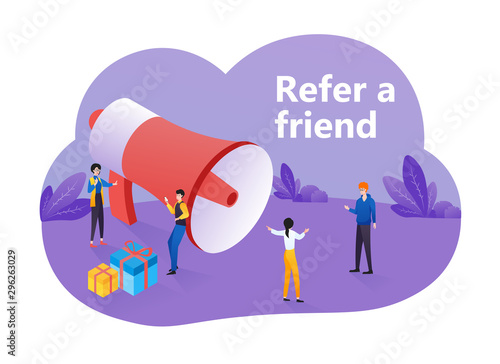 Refer a friend concept. Referral marketing, affiliate marketing, network marketing, business partnership, referral program strategy