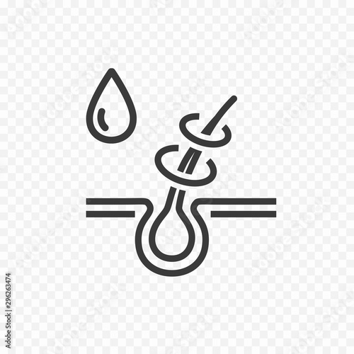 Icon of repair hair. Vector serum drop product for moisture skin. Healthcare cosmetic shampoo symbol.