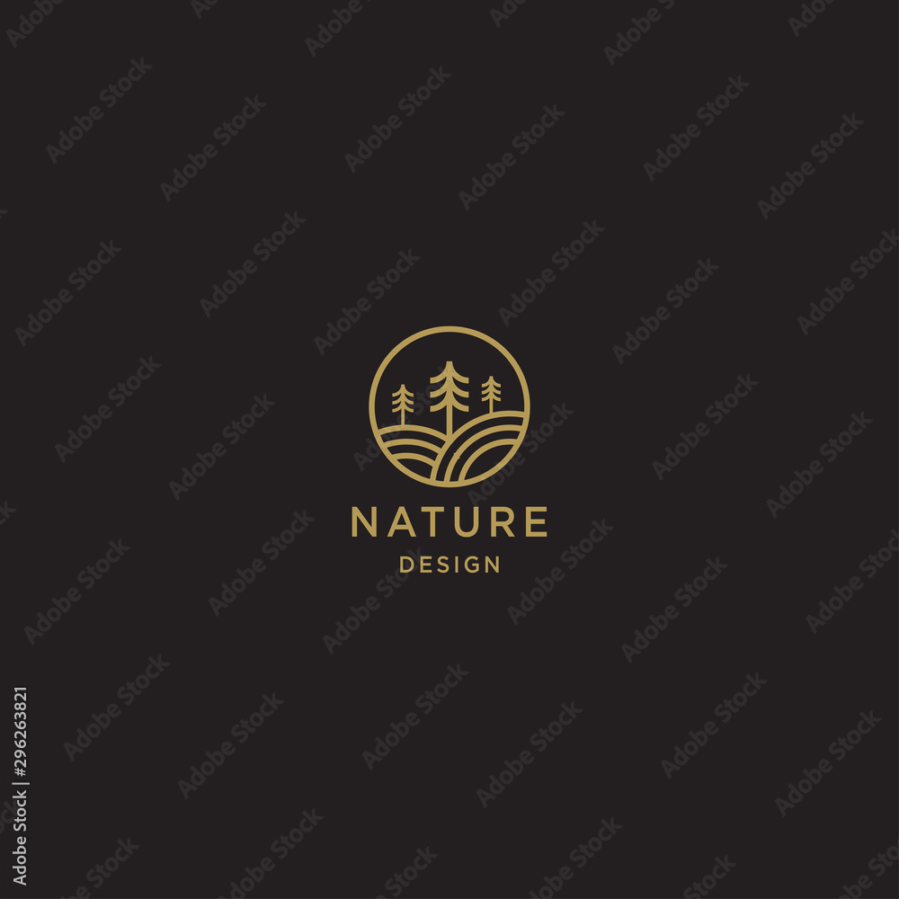 Fototapeta premium Nature Logo Design Concept. Tropical Plant. Minimal icon of abstract landscape. Geometric Element. Elegant and Modern Vector Illustration