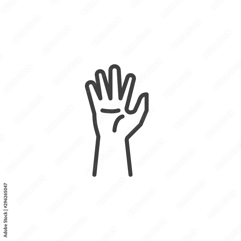 Human hand line icon. linear style sign for mobile concept and web design. Hand up outline vector icon. Symbol, logo illustration. Vector graphics