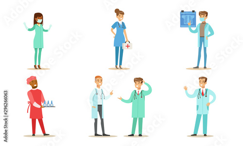 Male and Female Doctors Set, Hospital Medical Staff Characters Vector Illustration