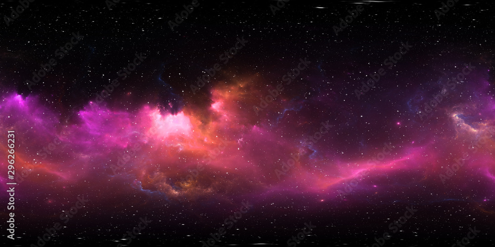 Space background with nebula and stars. Environment 360 HDRI map. Equirectangular projection, spherical panorama.