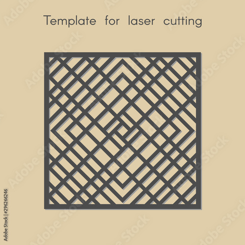 Template for laser cutting. Square geometric background for cut. Stencil for panels of wood, metal, plastic. Decorative stand.