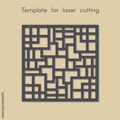 Template for laser cutting. Square geometric background for cut. Stencil for panels of wood, metal, plastic. Decorative stand.