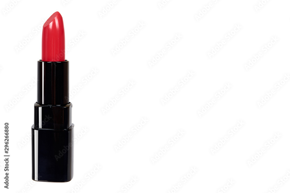 Fototapeta premium Red lipstick in black tube, beauty and care.