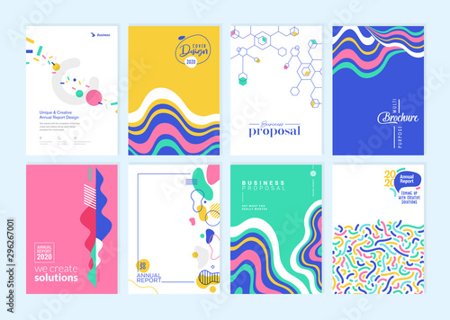 Set of brochure, annual report, cover design templates. Vector illustrations for business presentation, business paper, corporate document, flyer and marketing material.