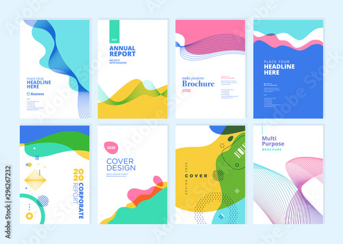 Set of brochure, annual report, cover design templates. Vector illustrations for business presentation, business paper, corporate document, flyer and marketing material.