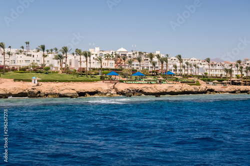 Fototapeta Naklejka Na Ścianę i Meble -  Red sea hotel resort Bay Akaba mountain landscape Egypt