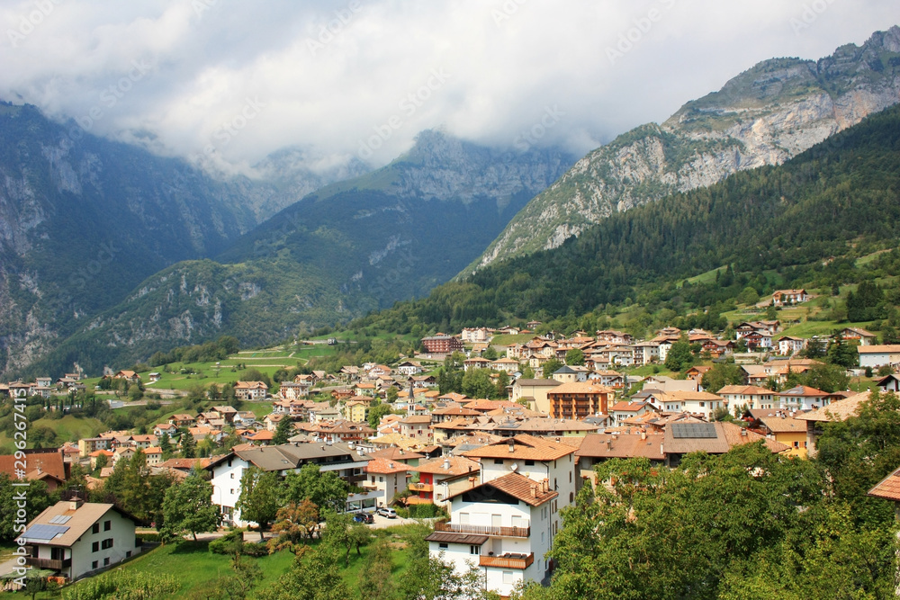 Italian village at the base of the mountain