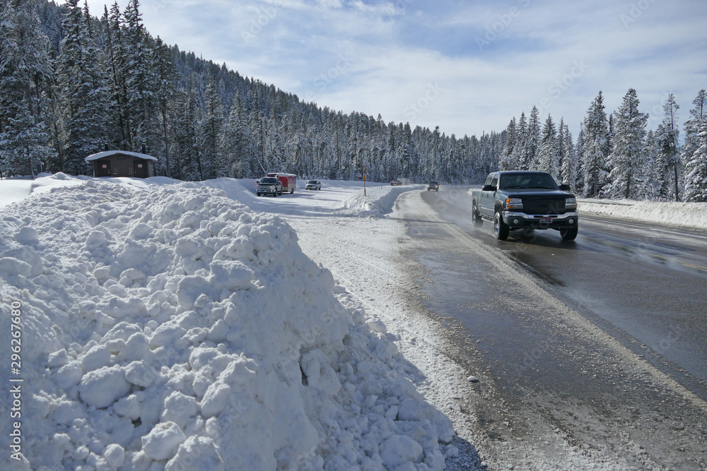 Cars on highway maintained by salt during winter, United States