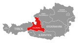 Salzburg red highlighted in map of Austria