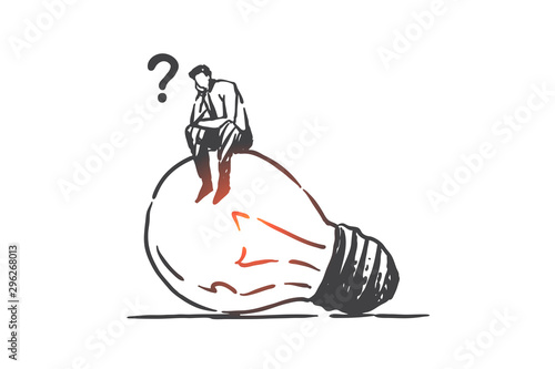 Brainstorming and idea searching, innovation concept sketch. Hand drawn isolated vector