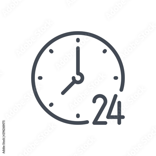 24 hour clock line icon. Watch with 24 support vector outline sign.