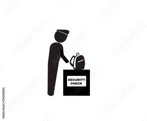 Officer checking backpacks at Security checkpoint sign, sign symbol, vector illustration.