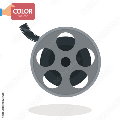 Film strip camera color vector icon. Flat design