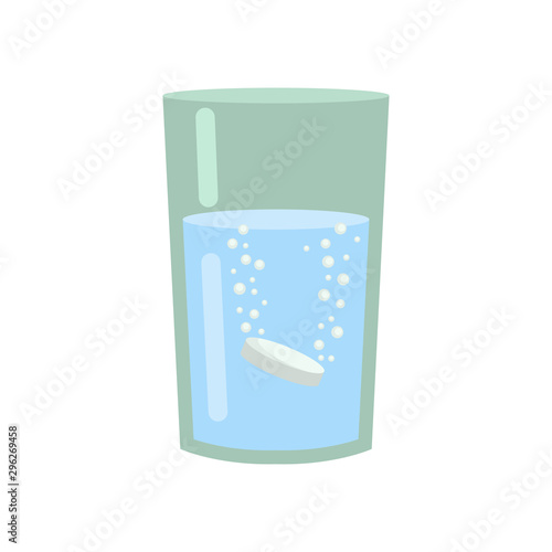 Aspirin in the glass of water color vector icon. Flat design